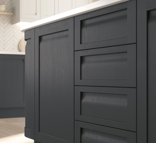 A black wooden handleless kitchen