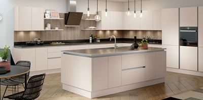 Fitted kitchen designs on display at Bookham Kitchens showroom