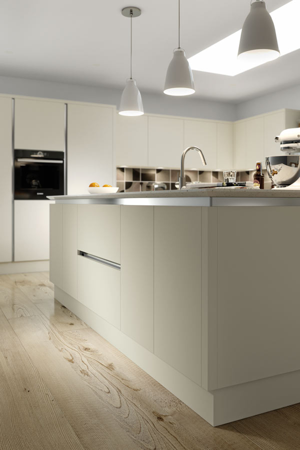 A close up of a kitchen island in a fitted kitchen in surrey