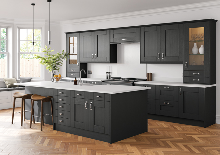 A modern kitchen with a quartz worktop