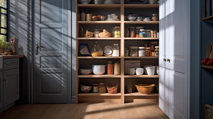 A fitted pantry stocked with food
