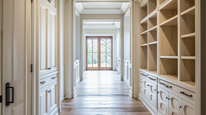 A hallway with fitted cabinets