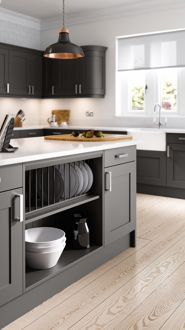 A modern kitchen with simple storage solutions