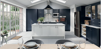 A shaker kitchen in a large open plan kitchen