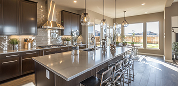 Kitchen with reflective surfaces