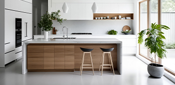 A marble kitchen island