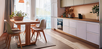 A table in a small kitchen