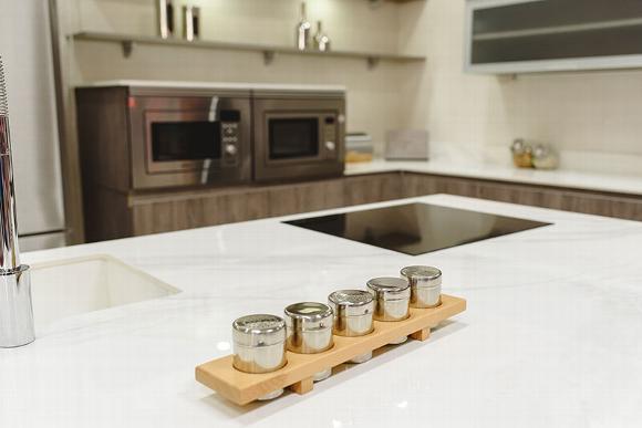 quarts worktop in kitchen