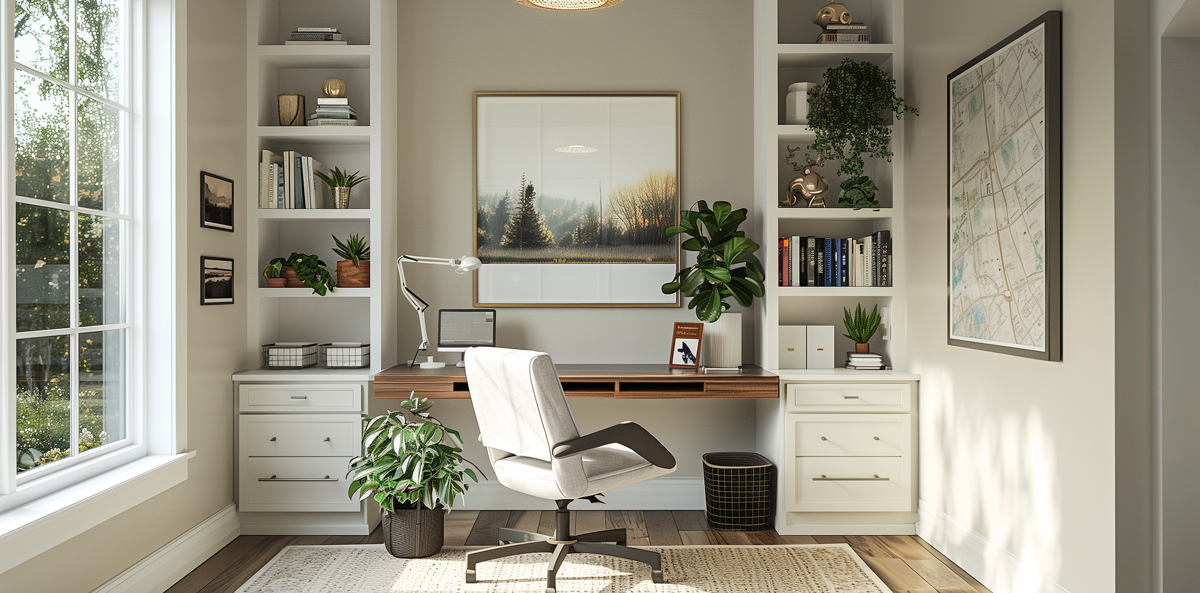 A sideboard cabinet in a home office